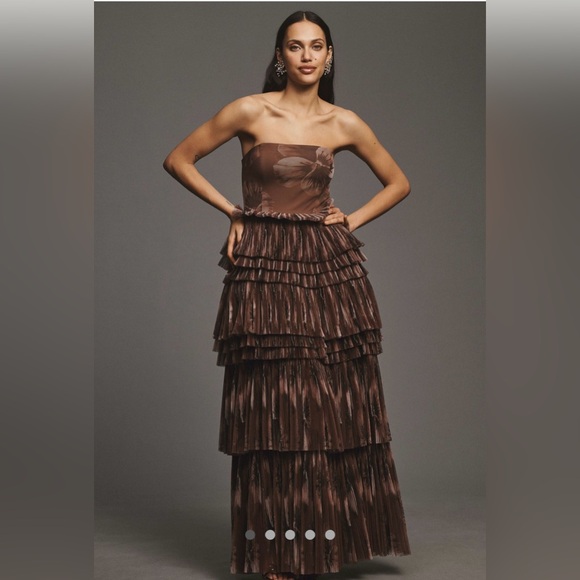 Anthropologie Chocolate Strapless Tiered Dress - Picture 1 of 8